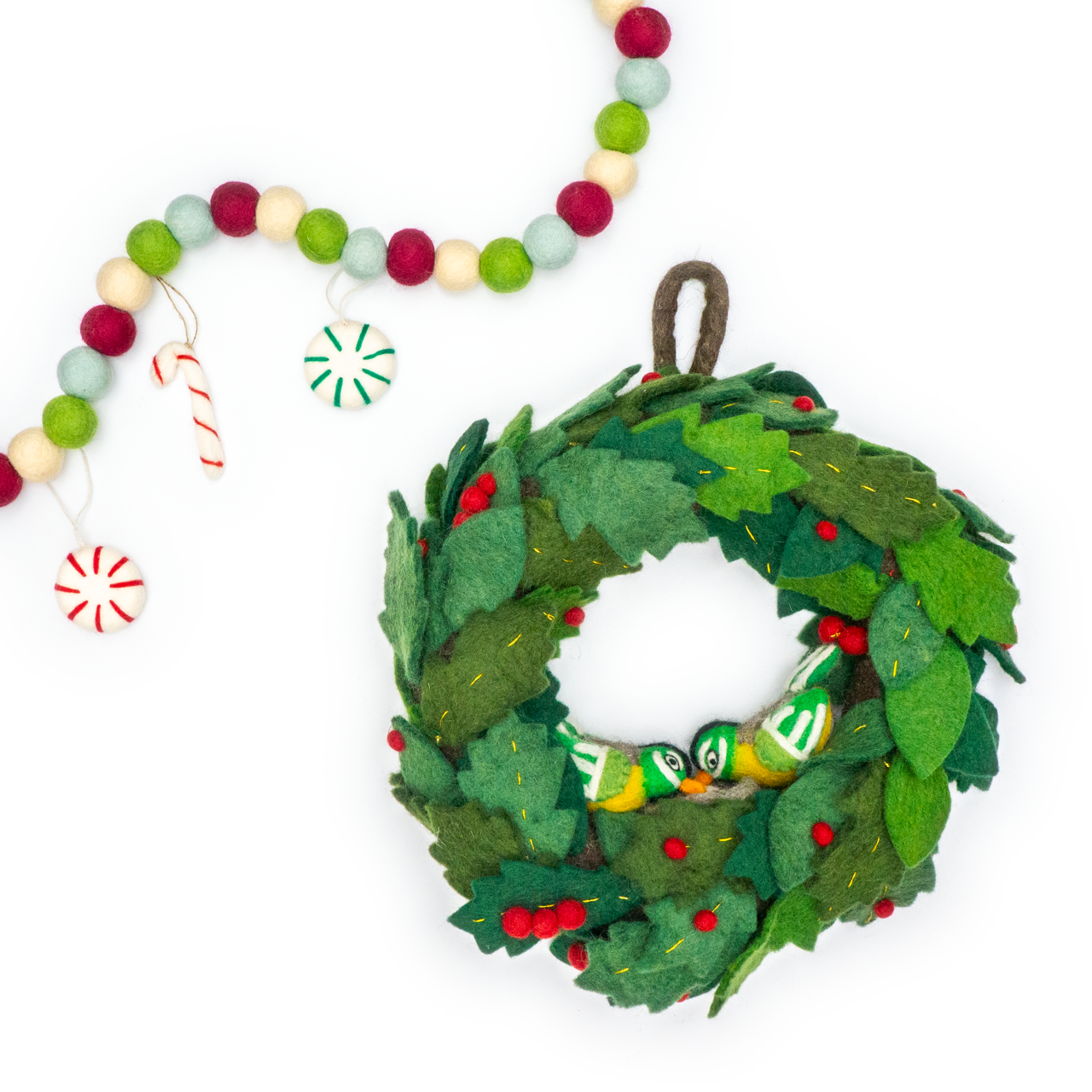 Friendsheep - Love Birds Holiday Mistletoe Felt Wool Wreath