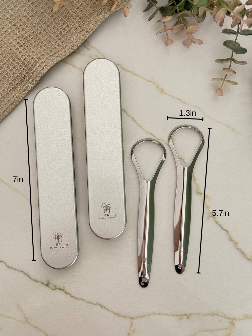 Me Mother Earth - Stainless Steel Tongue Scrapers- 2pk with Travel Tins