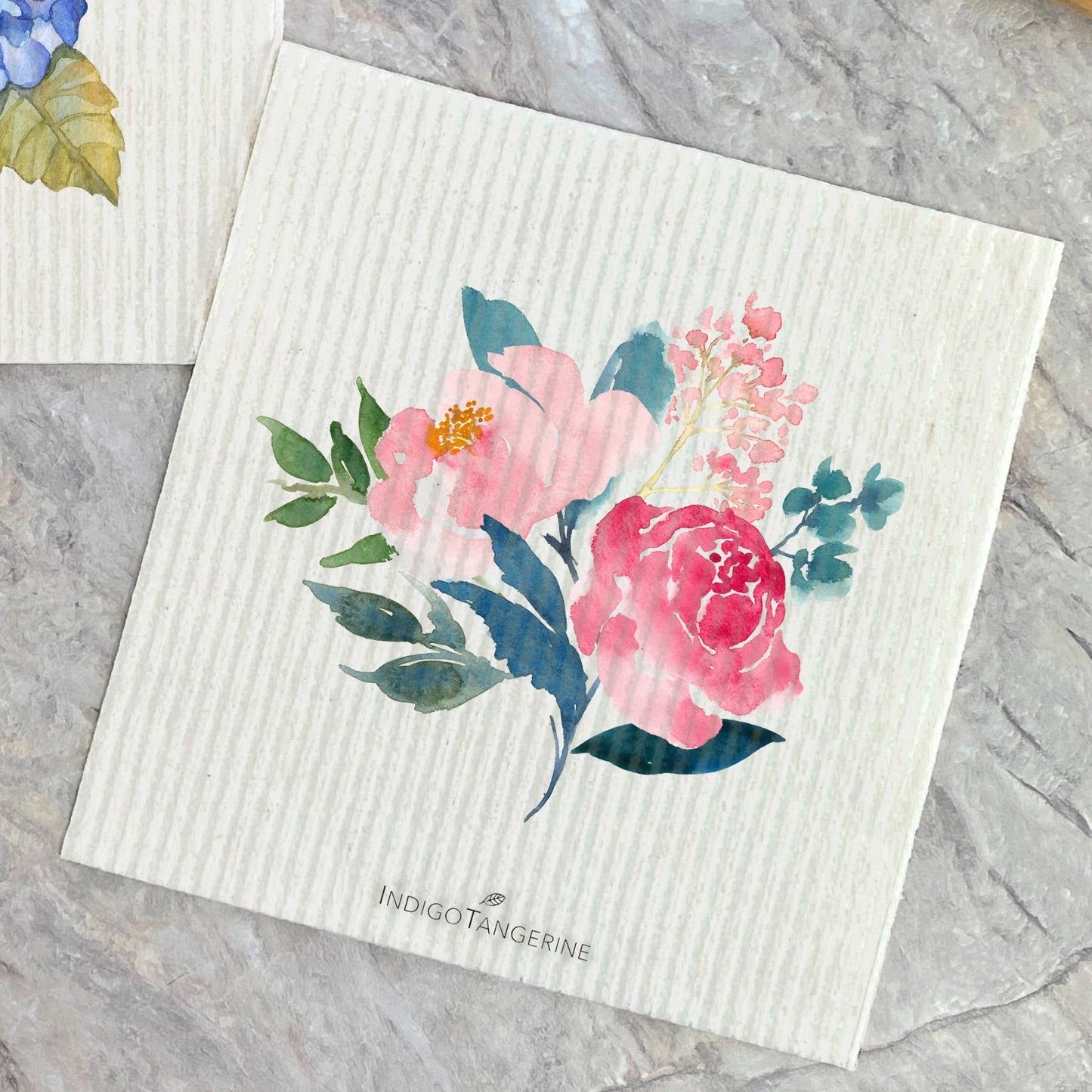 Indigo Tangerine - Hydrangea, Peonies 2 pk - Swedish Dish Cloth