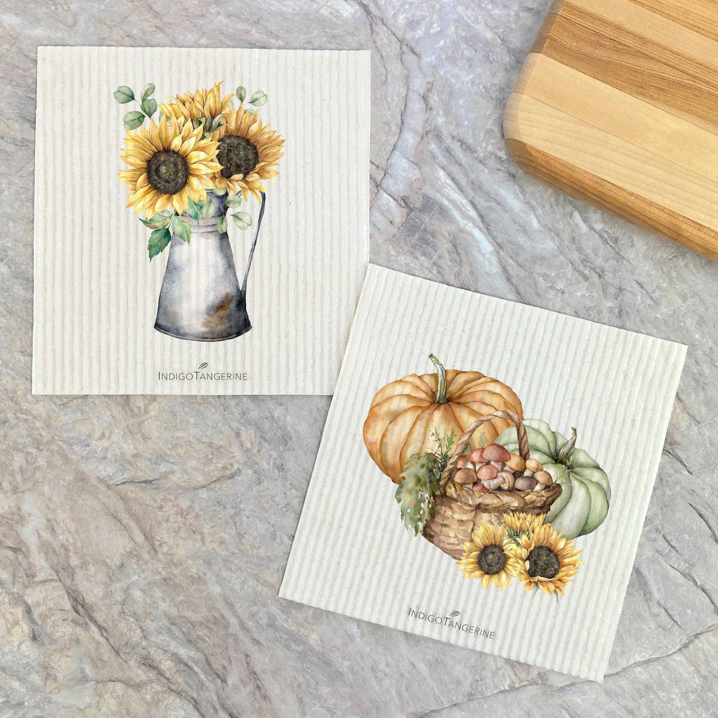 Sunflowers in Jug, Fall Harvest 2 pk -Swedish Dish Cloth