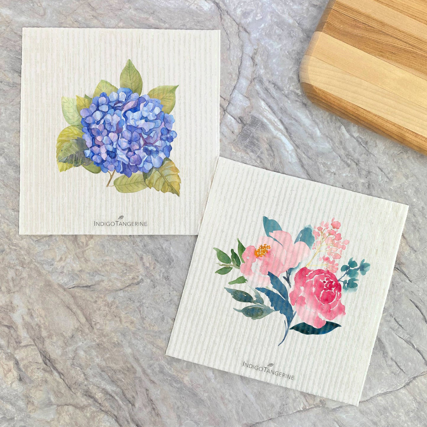 Indigo Tangerine - Hydrangea, Peonies 2 pk - Swedish Dish Cloth