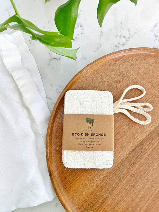 Me.Mother Earth - Loofah Dish Sponge: Double Layer with cotton loop 3-Pack
