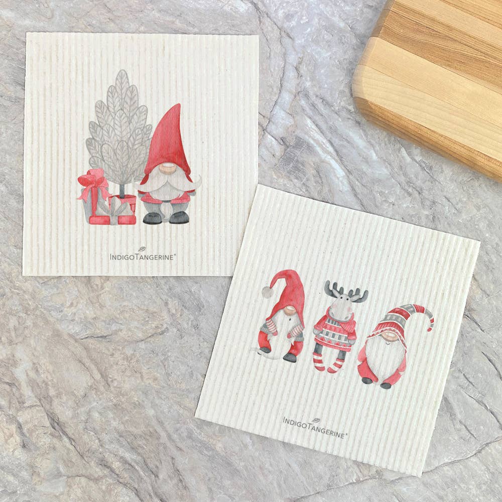Christmas Gnomes with Moose, Tree 2pk - Christmas Dish Cloth