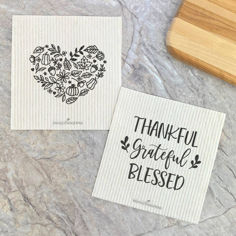 Fall Heart, Thankful 2pk - Thanksgiving Swedish Dish Cloth
