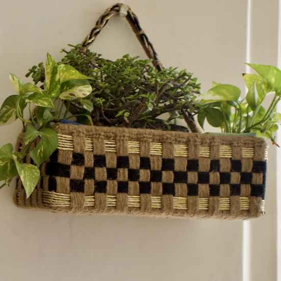 Gauri Boho Jute & Gold Hanging Planter