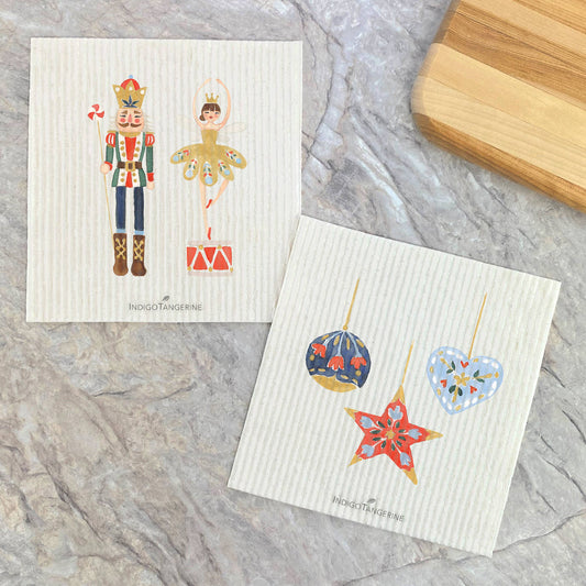 Nutcracker & Snow Queen, Ornaments 2 pk-Christmas Dish Cloth