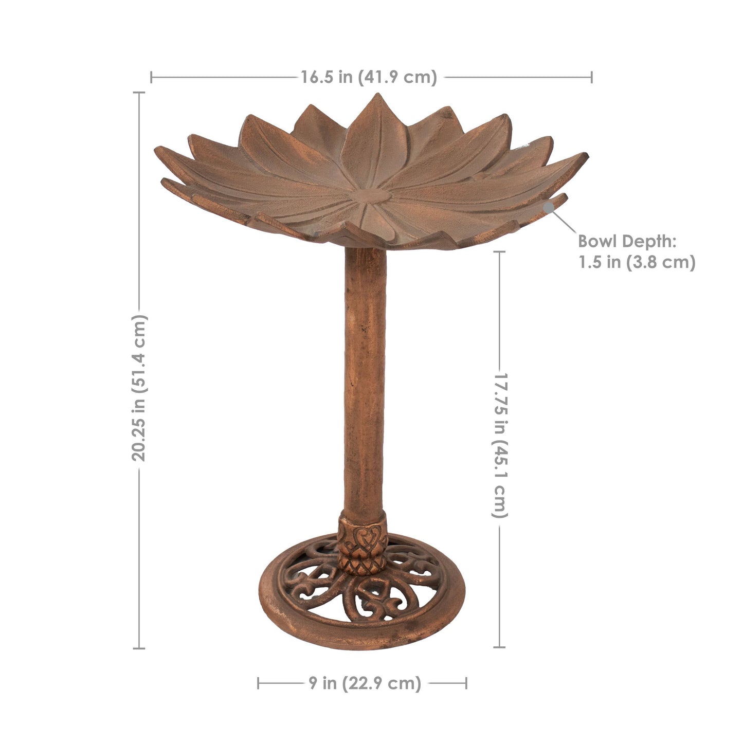 Sunnydaze Decor - Garden Lotus Metal Bird Bath - Copper Patina - 16.5-Inch