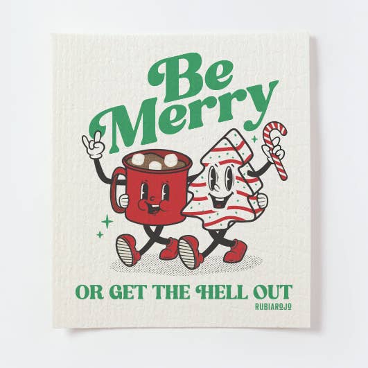 RubiaRojo - Be Merry Retro Character Funny Swedish Dishcloth