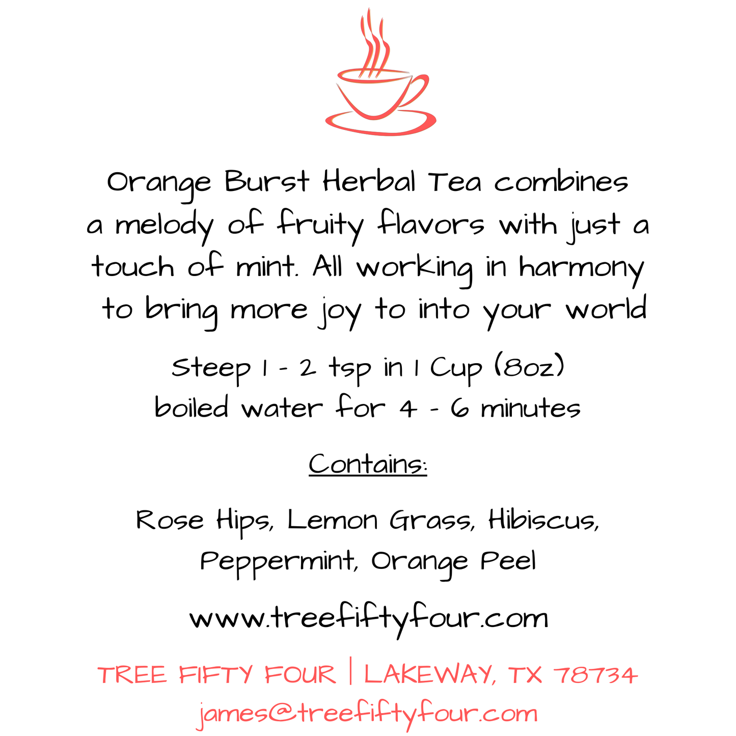 Tree Fifty Four - Orange Burst Herbal Tea Blend | Bulk Size 4, 8, 16 OZ: 8 OZ