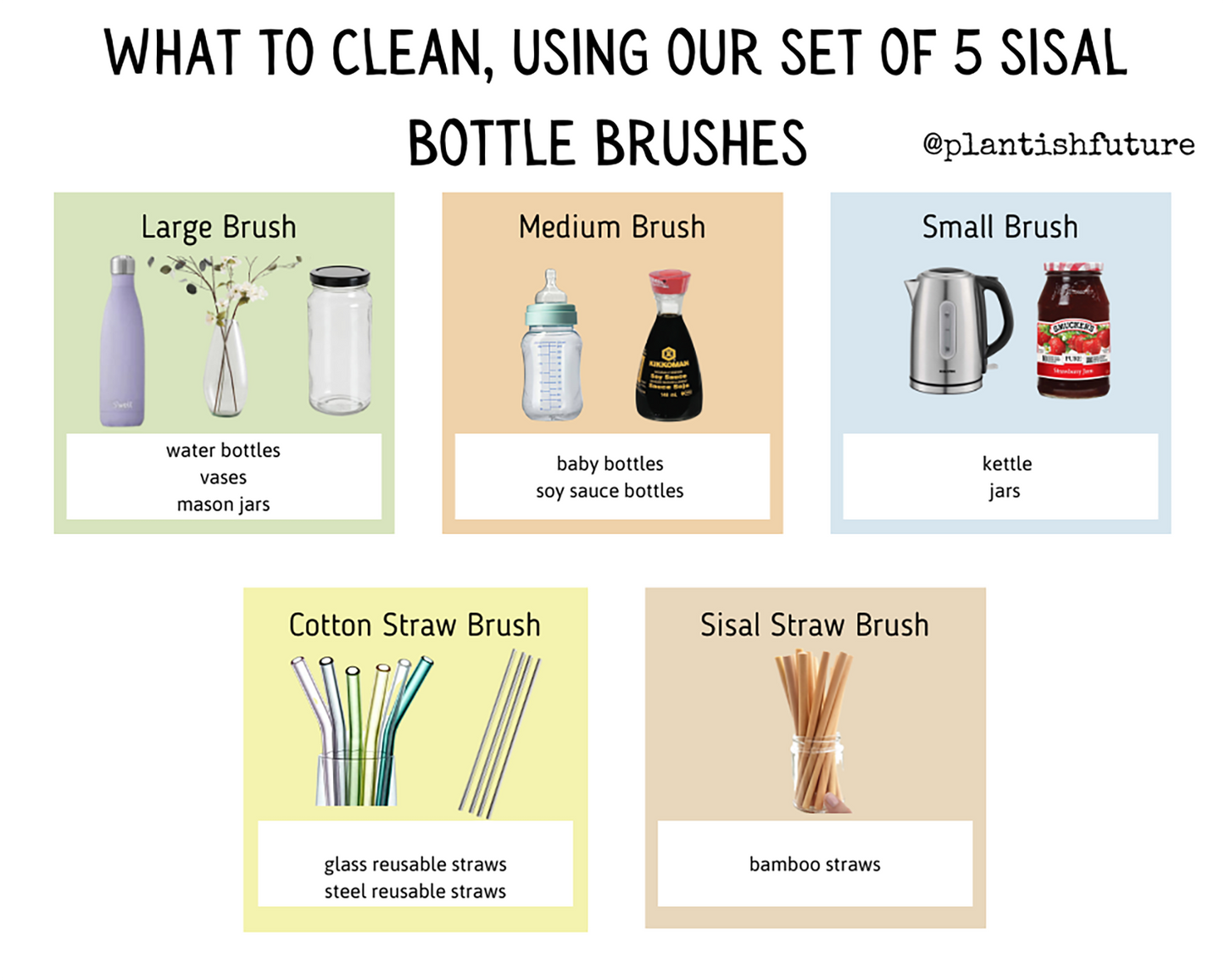 Sisal Bottle Brushes - Set of 5