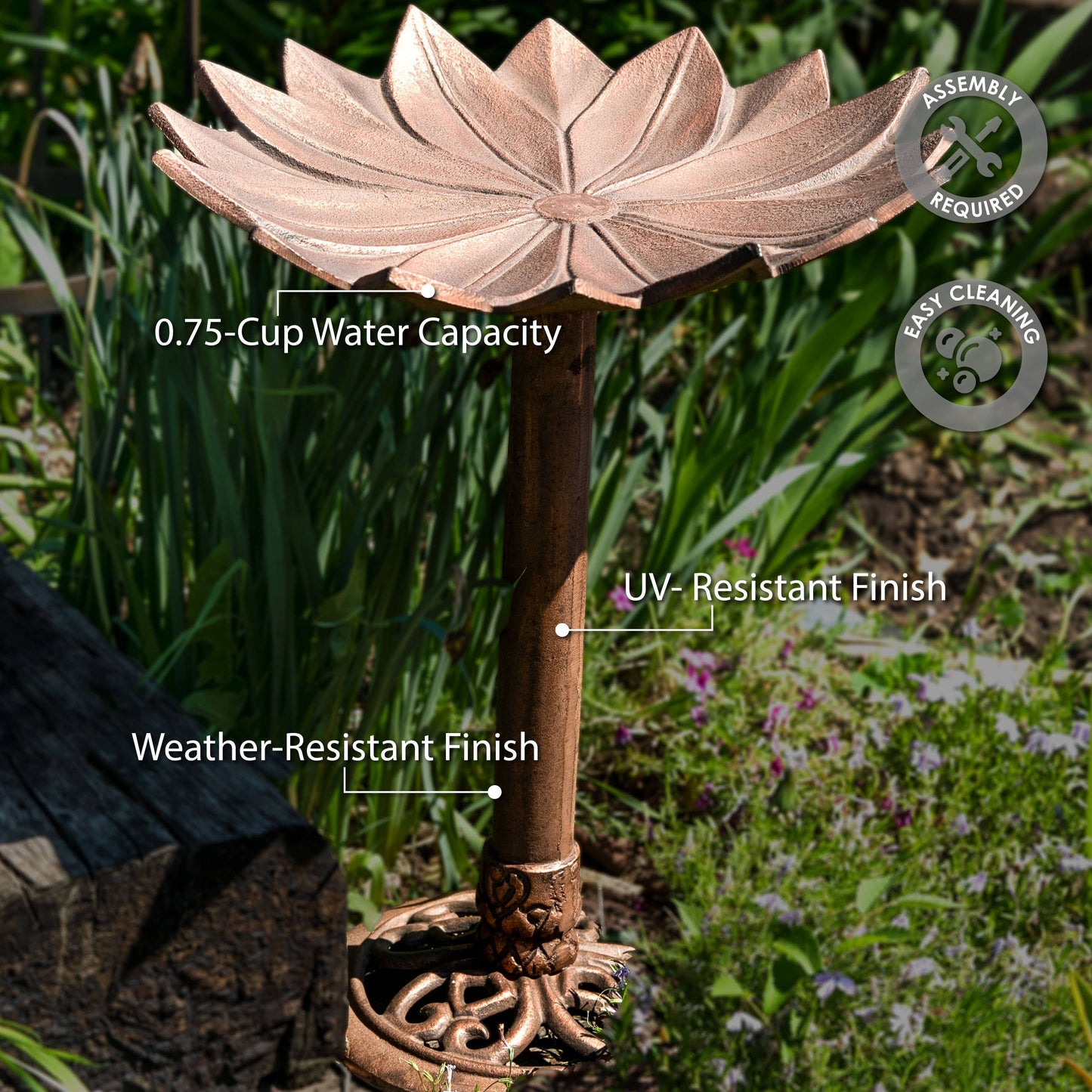 Sunnydaze Decor - Garden Lotus Metal Bird Bath - Copper Patina - 16.5-Inch
