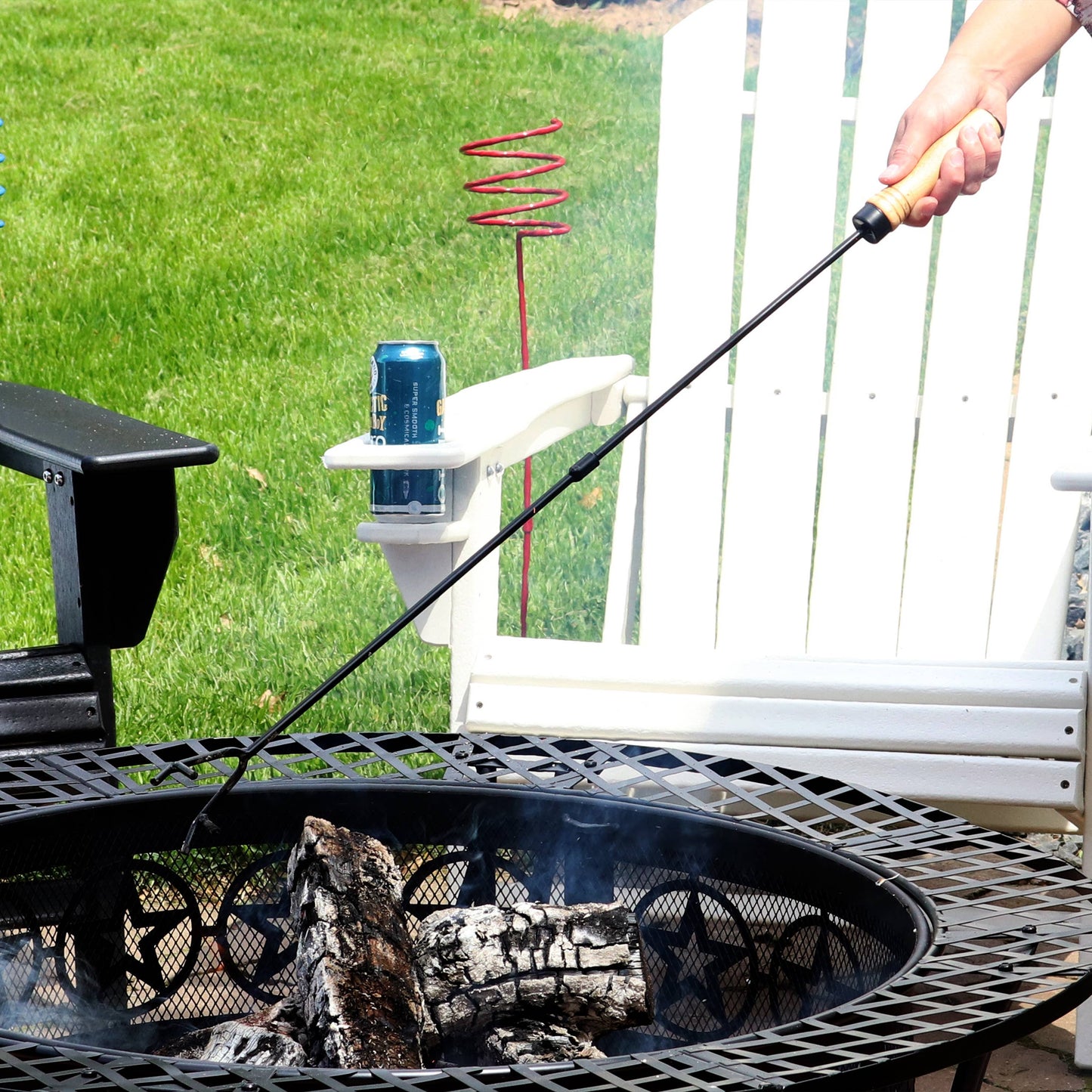 Sunnydaze Decor - 32 in Outdoor Fire Pit Poker with Hook and Wooden Handle
