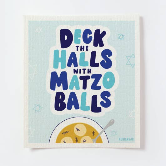 RubiaRojo - Deck the Halls with Matzo Balls Hanukkah Swedish Dishcloth