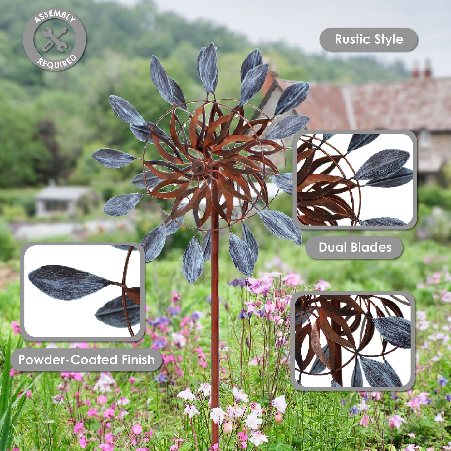 Sunnydaze Decor - Whirling Petals Powder-Coated Iron Wind Spinner - 48" H