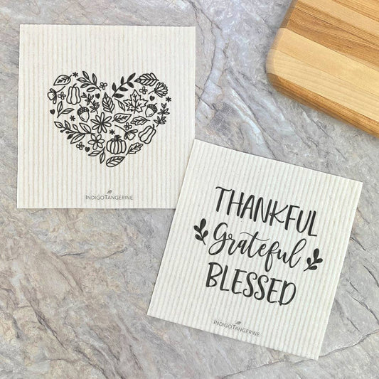 Fall Heart, Thankful 2pk - Thanksgiving Swedish Dish Cloth