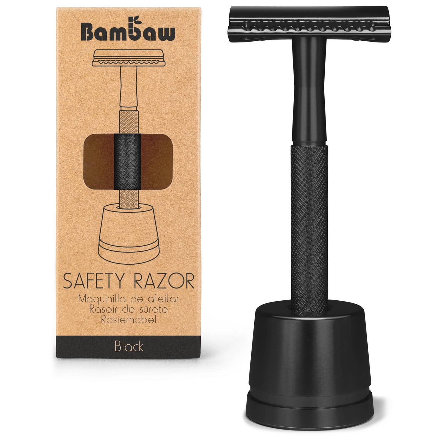 Bambaw - Metal Safety Razor with Stand - BLK